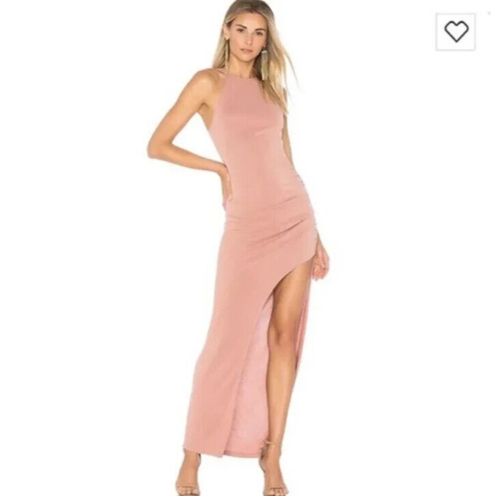 Lovers Friends Womens Dress Pink Maxi Ruched Thigh High Slit Stretch Obsessed